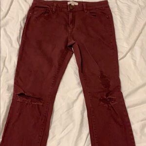 Maroon distressed jeans
